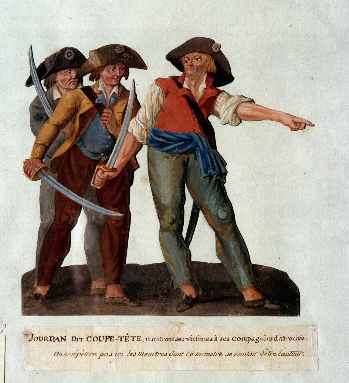 Representação de Mathieu Jouve Jourdan dit Jourdan Coupe-Tete (1749-1794), um cruel revolucionário que se tornou famoso após os massacres do Glaciere em Avignon, em outubro de 1791. Gouache des freres Lesueur (século XVIII) de Lesueur Brothers