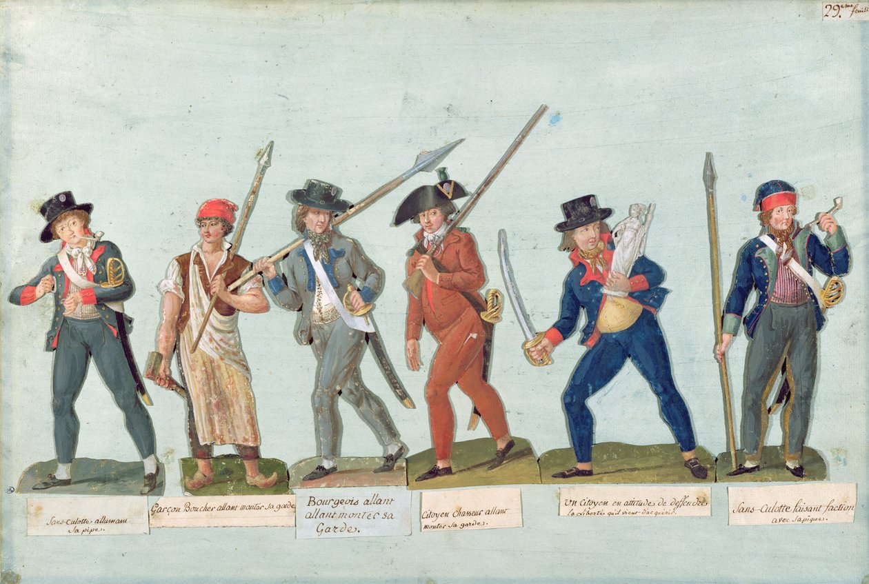 Sans Culotte Iluminando seu cachimbo, Açougueiro Jovem, Bourgeois Indo para Guarda, Caçador, Cidadão Defendendo sua Liberdade, Sans Culotte Mantendo a Guarda de Lesueur Brothers