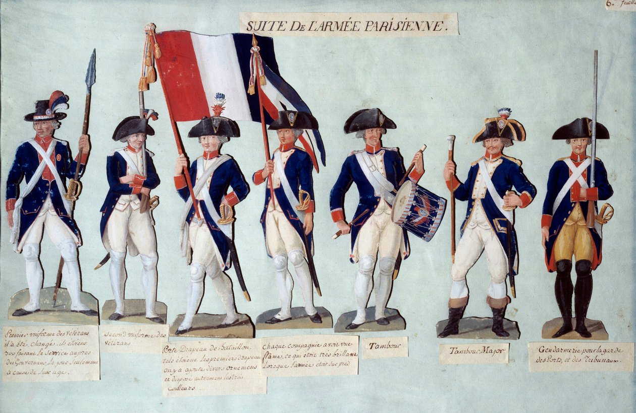 O exército parisiense sob a revolução francesa Gouache des freres Lesueur (século XVIII) de Lesueur Brothers