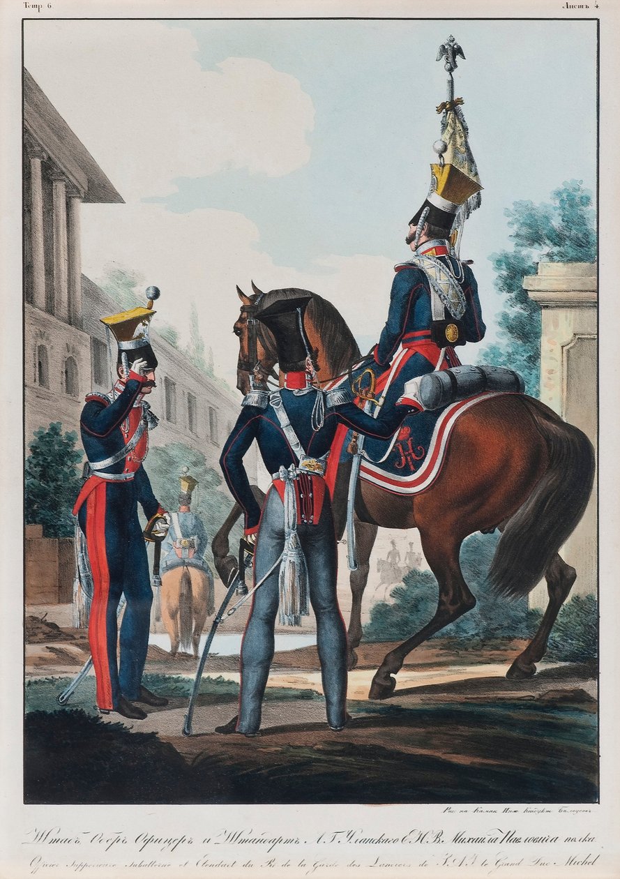Oficiais de Estado Maior do Regimento de Uhlans, grão-duque Michael Pavlovich, da Rússia, década de 1830 de Lev Alexandrovich Belousov