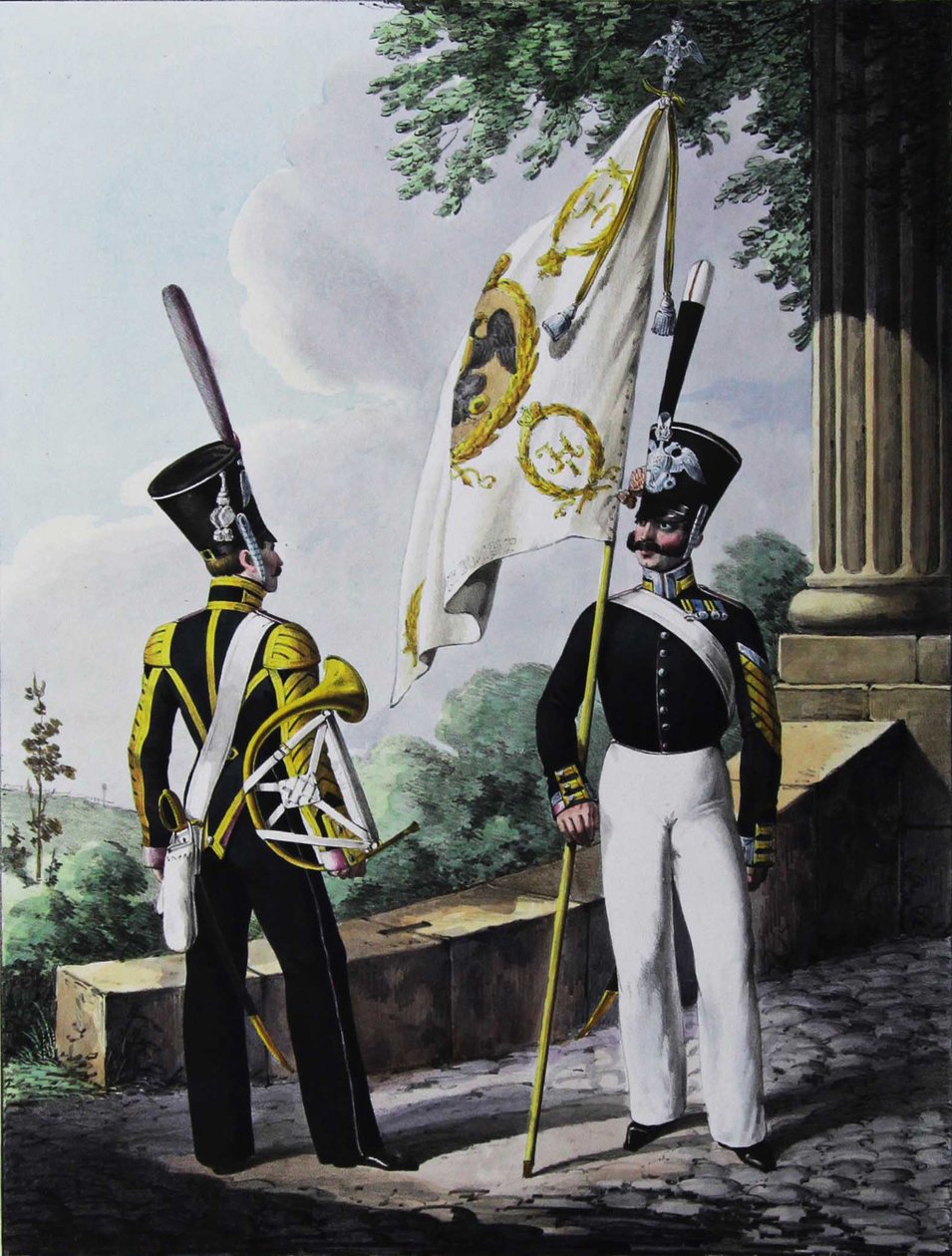 Porte-epee-Praporshchik e Hornista do Batalhão da Guarnição da Guarda, 1829 de Lev Alexandrovich Belousov