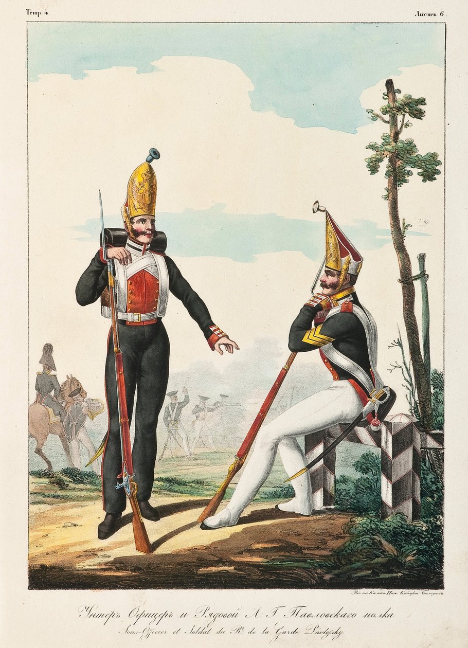 Sob Oficial e Soldado do Regimento da Guarda Pavlovsky, 1830-1840 de Lev Alexandrovich Belousov