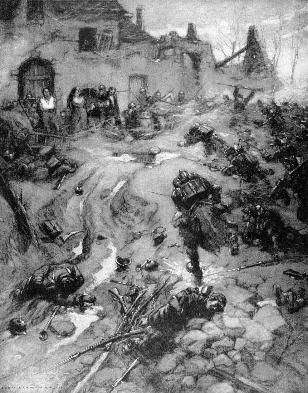 Nossas tropas levam Steinbach, Alsácia, Primeira Guerra Mundial, 1915 de Leven and Lemonier