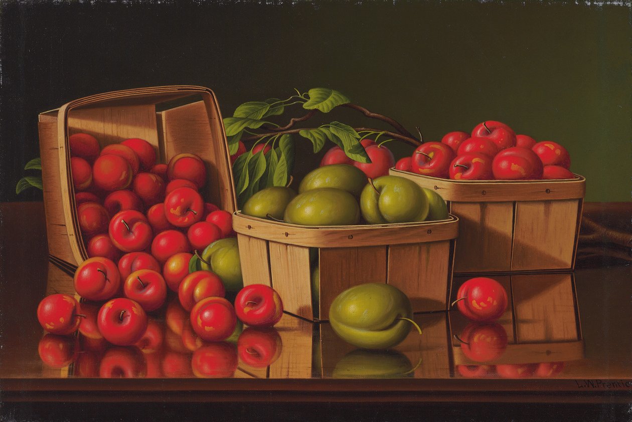 Natureza morta com cesta de ameixas (óleo sobre tela) de Levi Wells Prentice