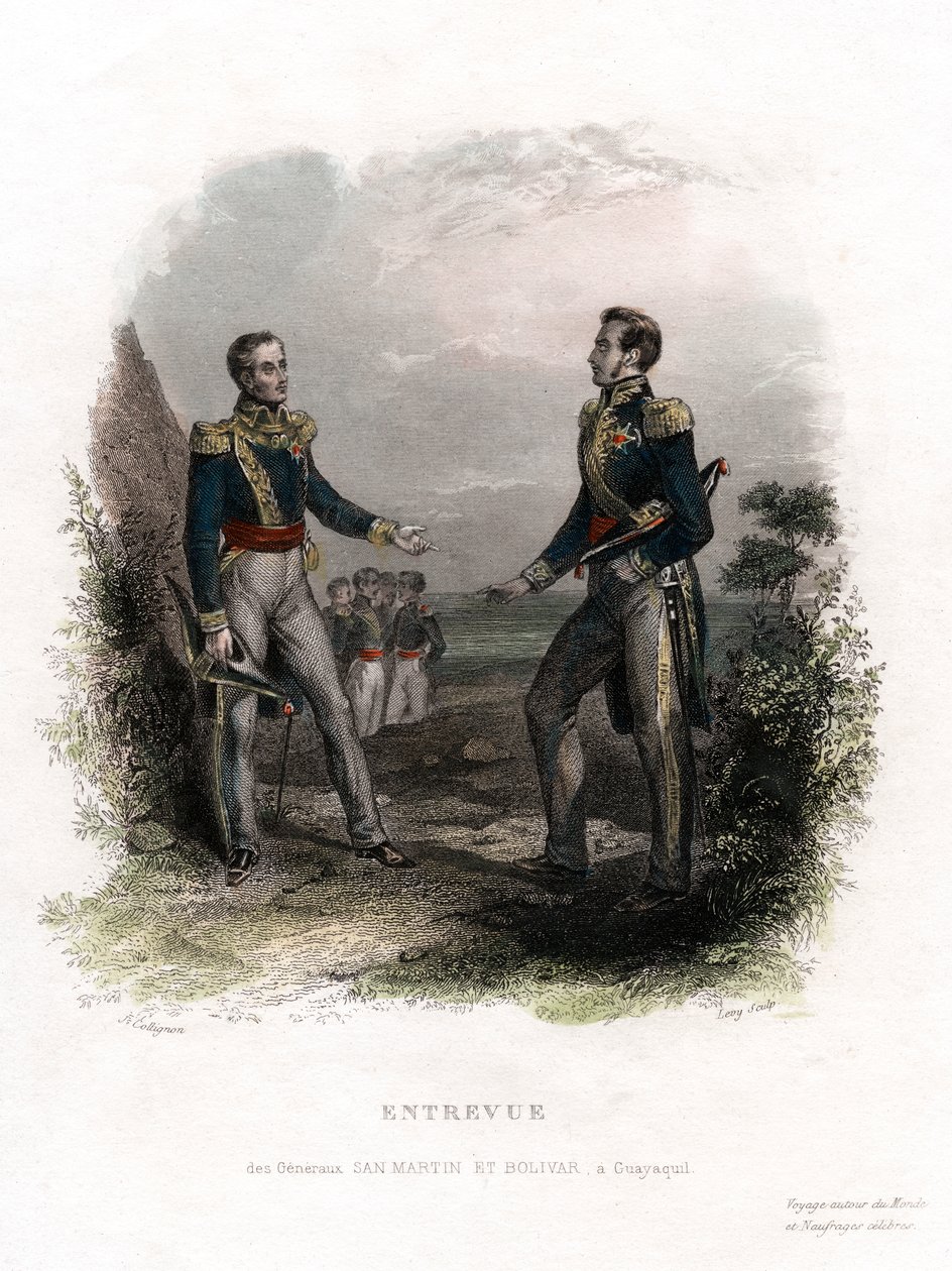 Reunião entre os generais San Martín e Bolivar, Guayaquil, Equador, 1822, século XIX. de Levy