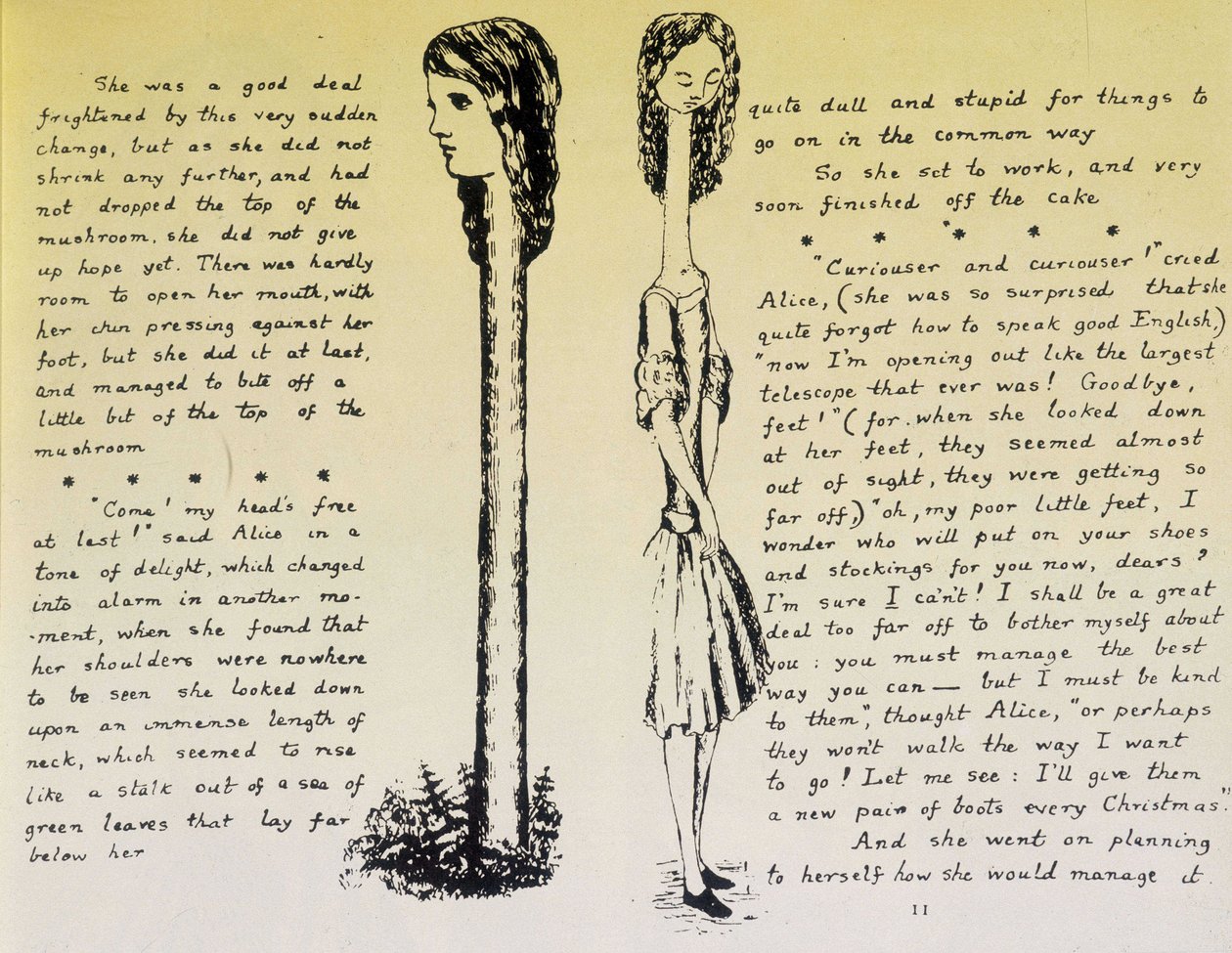 Alice no Pescoço Longo - Manuscrito e desenhos de "Alice no País das Maravilhas" de Lewis Carroll, col. de Lewis Carroll
