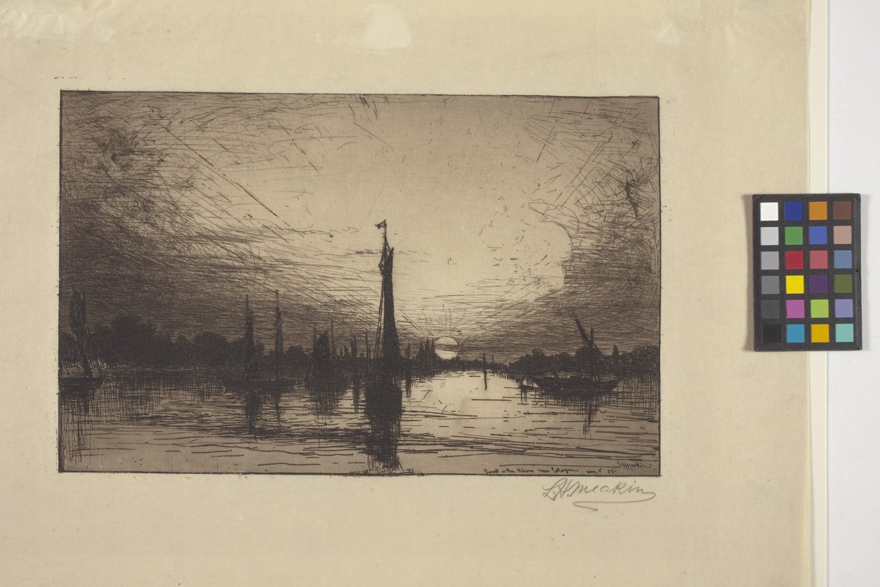 Pôr-do-sol no Reno, perto de Colónia (gravura) de Lewis Henry Meakin