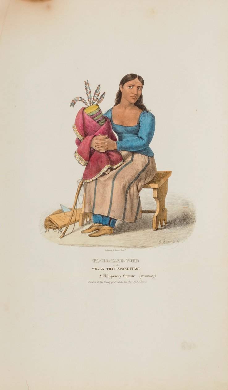 TA-MA-KAKE-TOKE ou a mulher que falou primeiro; uma mulher Chippeway (de luto), de The Aboriginal Portfolio de Lewis, James Otto