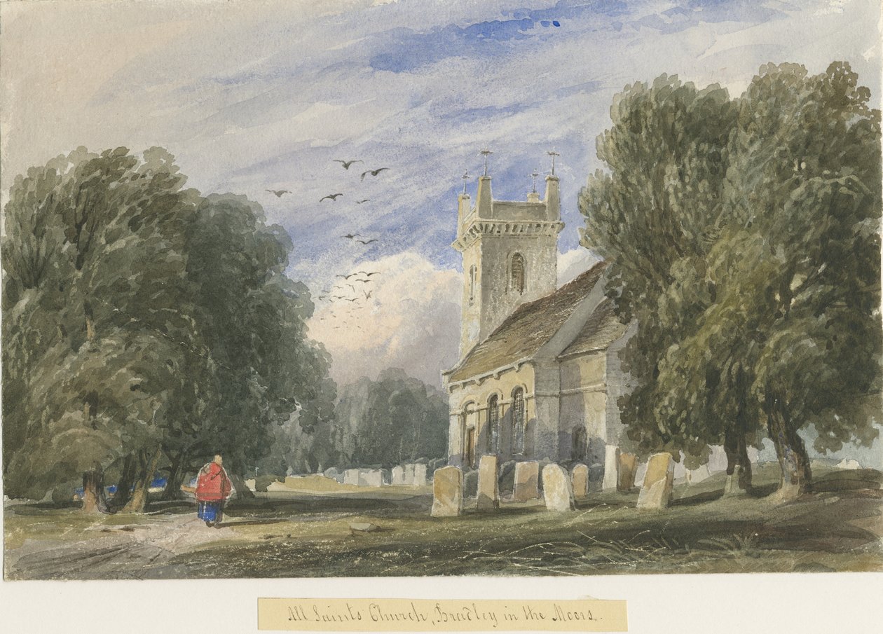 Igreja de Bradley-in-the-Moors: pintura em aquarela, nd [c1830-1840] de Lewis John Wood