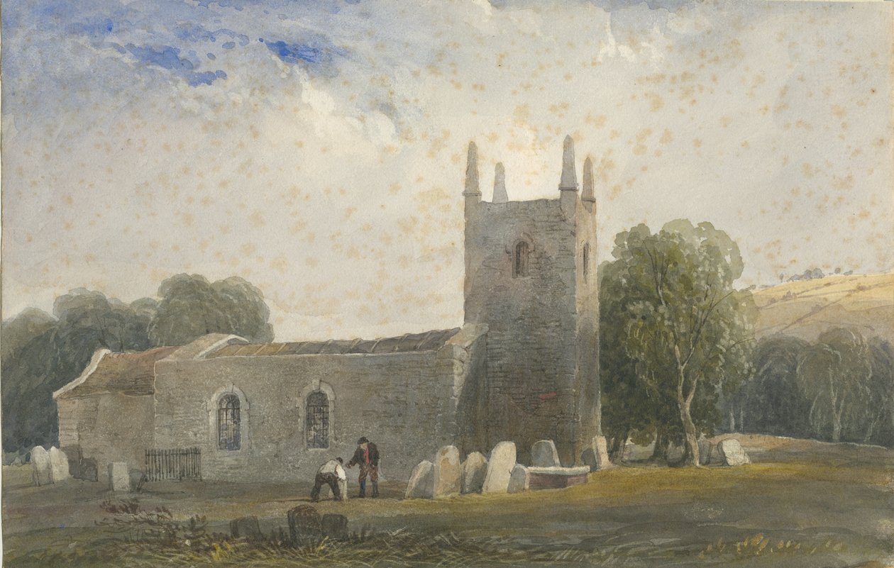 Igreja de Butterton: pintura em aquarela, nd [c1830-1840] de Lewis John Wood