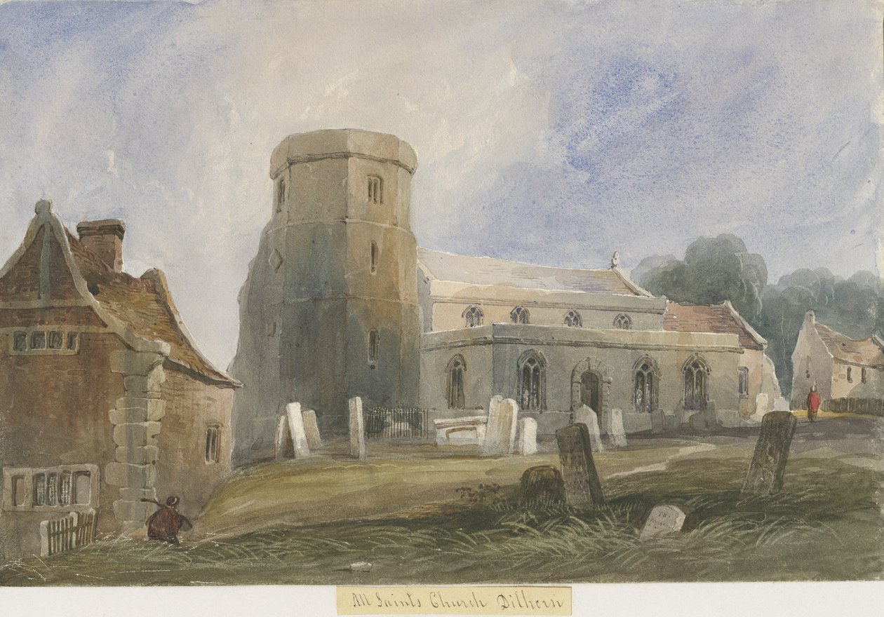 Igreja de Dilhorne: pintura em aquarela, nd [c1830-1840] (pintura) de Lewis John Wood