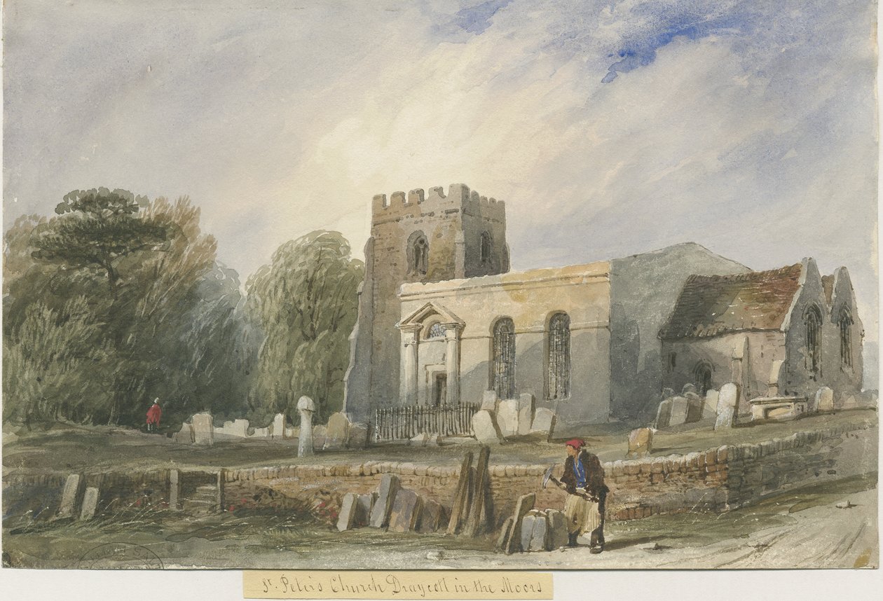 Draycott na Igreja dos Mouros: pintura em cores de água, séc. de Lewis John Wood