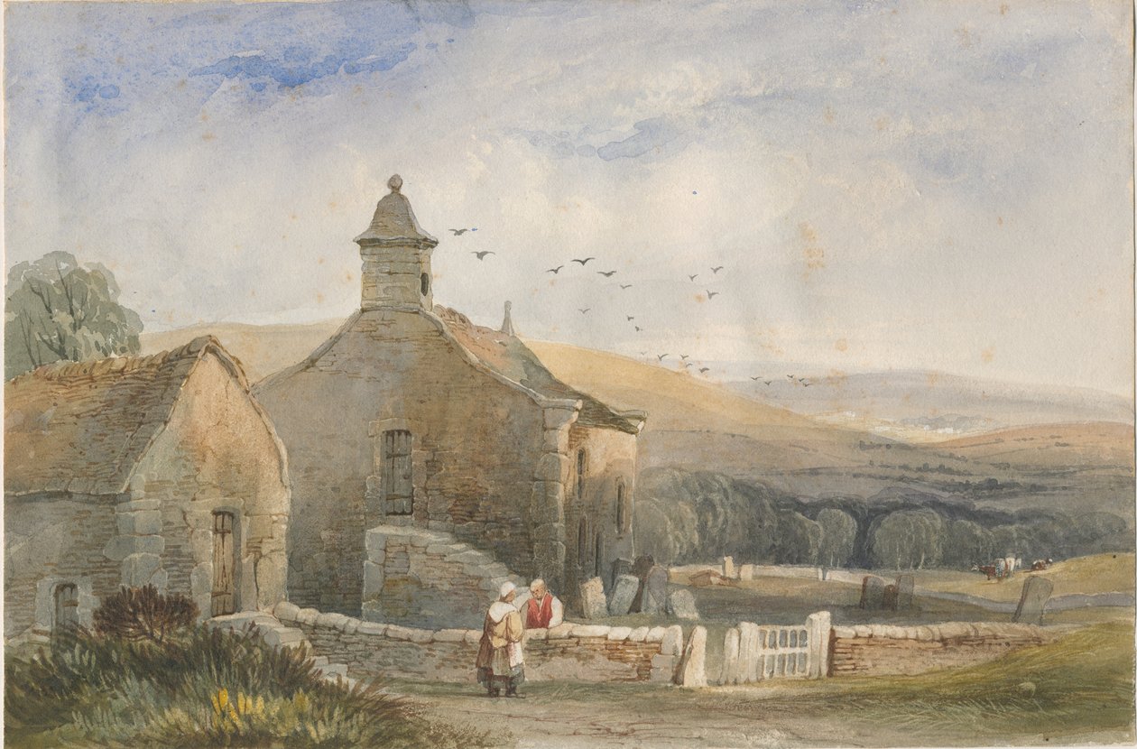 Capela de Elkstone: pintura em aquarela, séc. XIX de Lewis John Wood