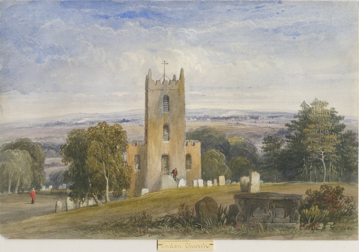 Igreja de Endon: pintura em aquarela, nd [c1830-1840] (pintura) de Lewis John Wood