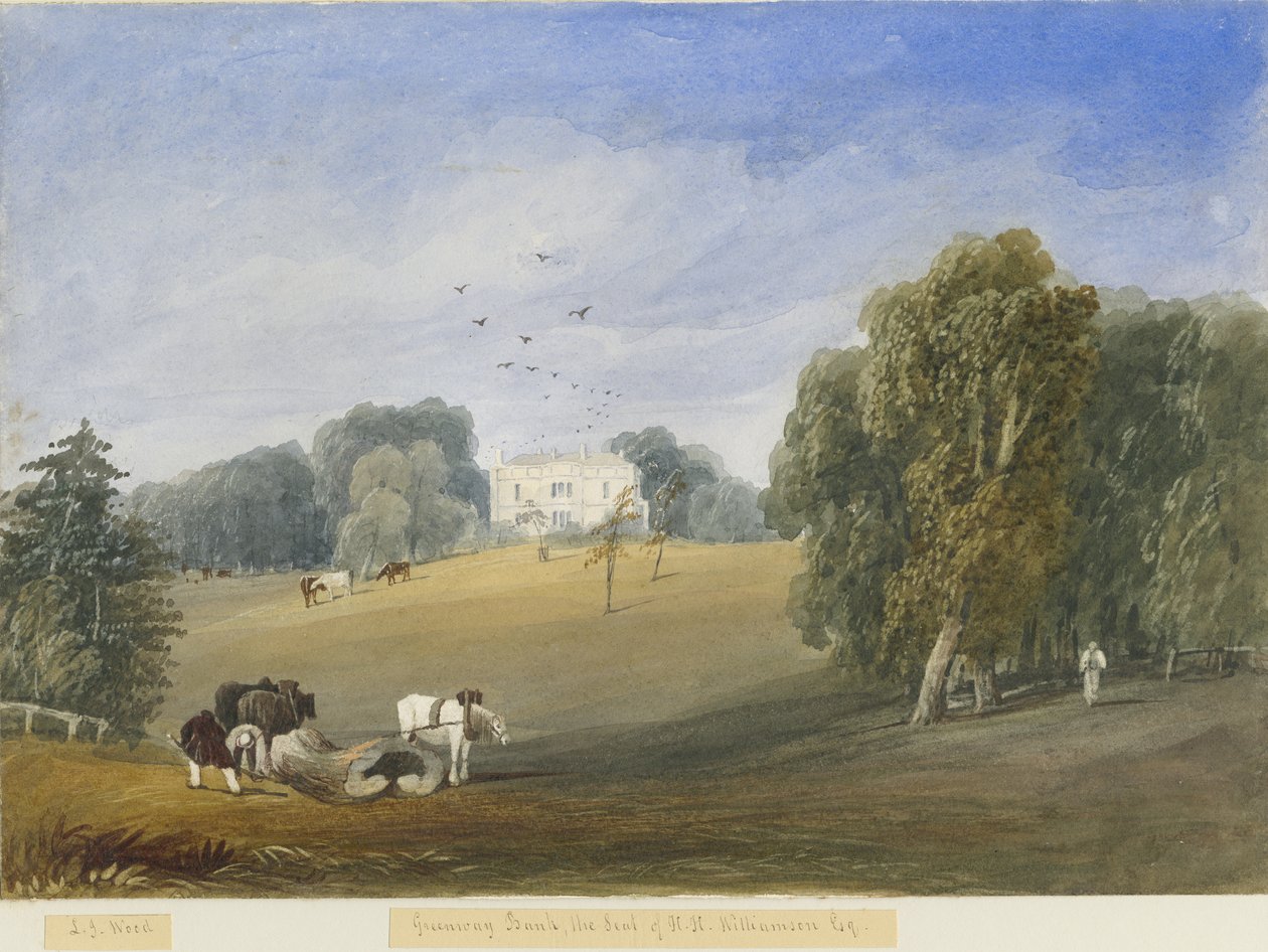 Greenway Bank - Hall: pintura em aquarela, nd [c 1840] de Lewis John Wood