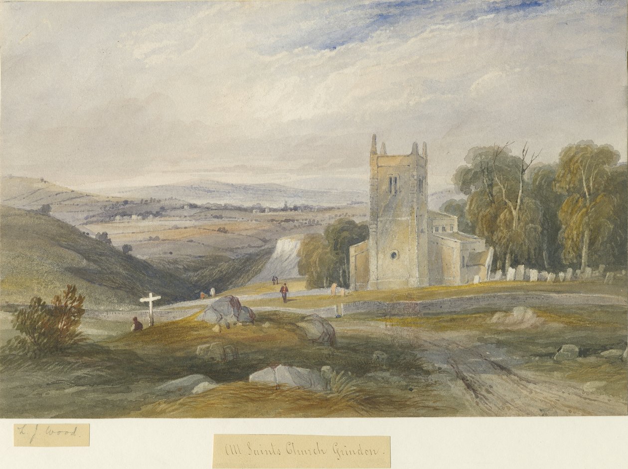 Igreja de Grindon: pintura em aquarela, nd [c1830-1845] de Lewis John Wood