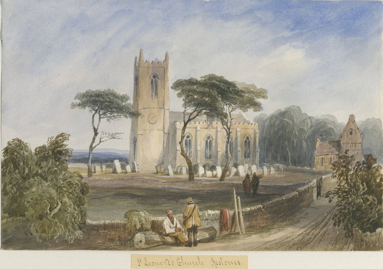 Igreja de Ipstones: pintura em aquarela, nd [c1830-1840] de Lewis John Wood