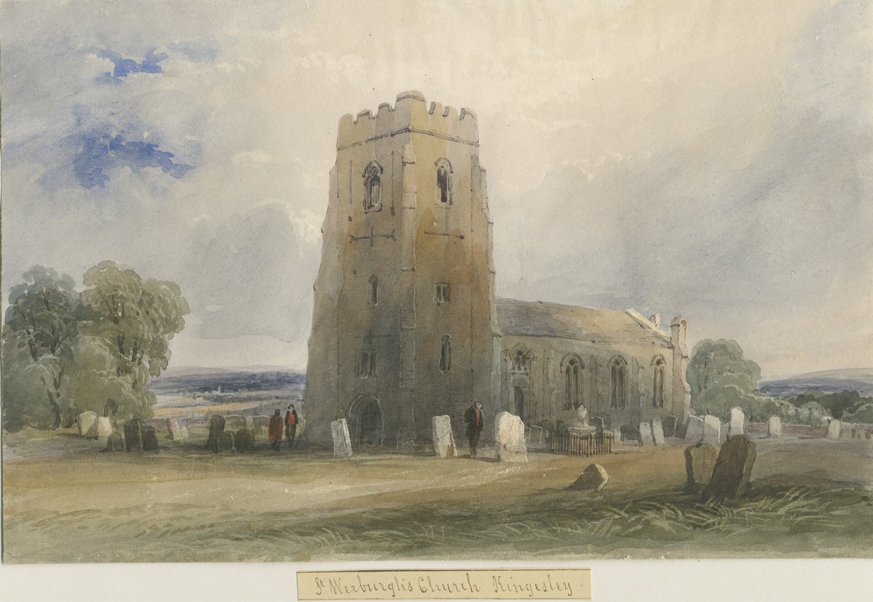 Igreja de Kingsley: pintura em aquarela, nd [c1830-1840] de Lewis John Wood