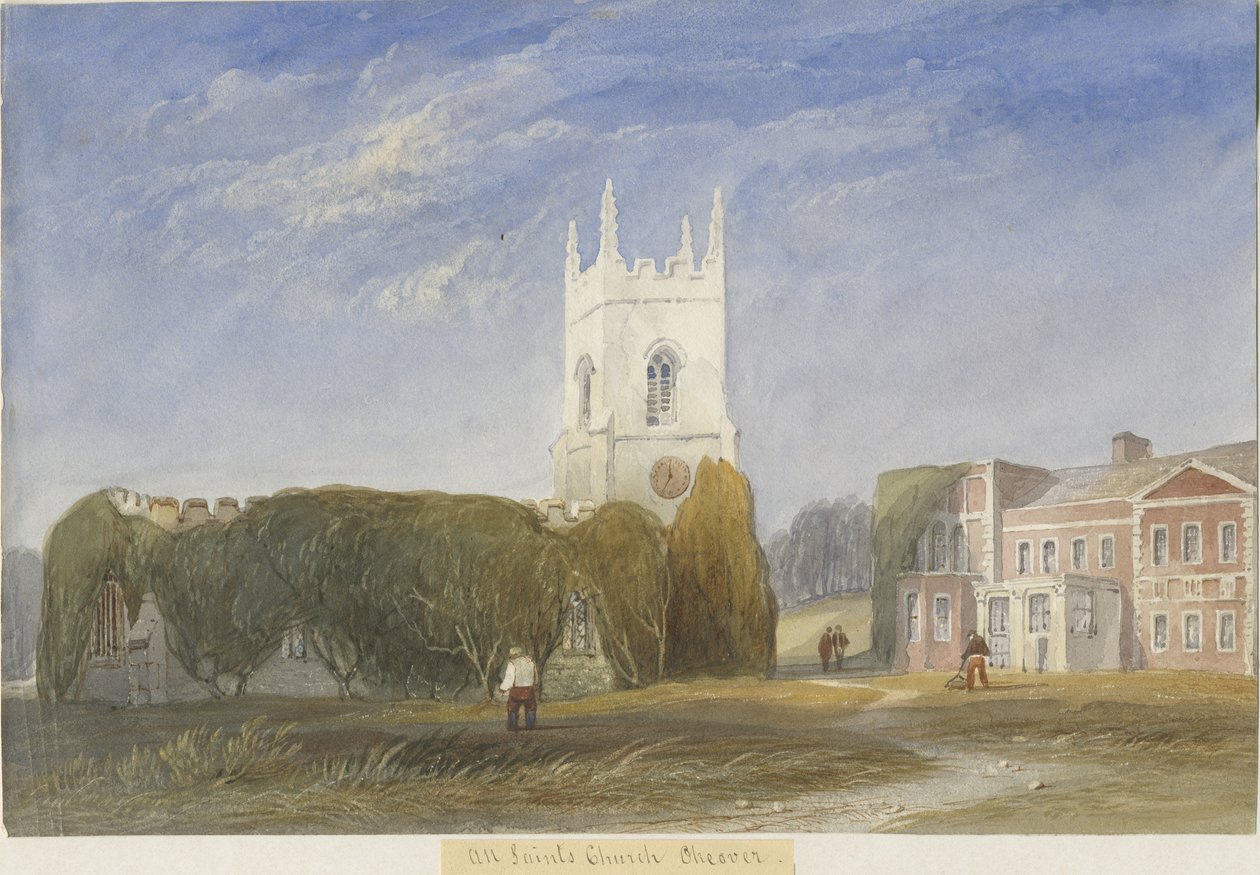 Igreja de Okeover - "Todos os Santos": pintura em aquarela, nd [c1830-1840] de Lewis John Wood