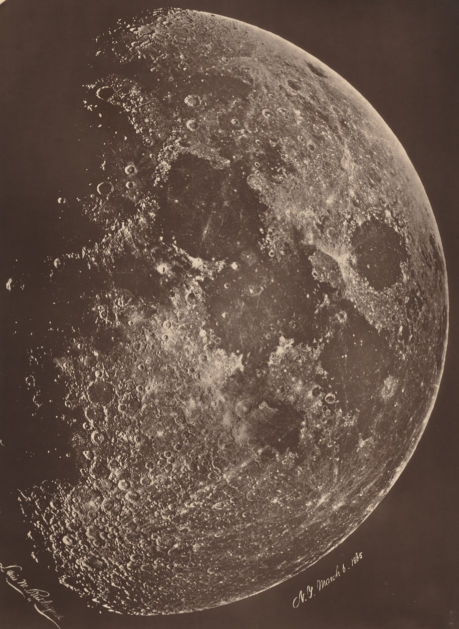 Fotografia da lua no seu 1º quarto, 6 de março de Lewis Morris Rutherfurd