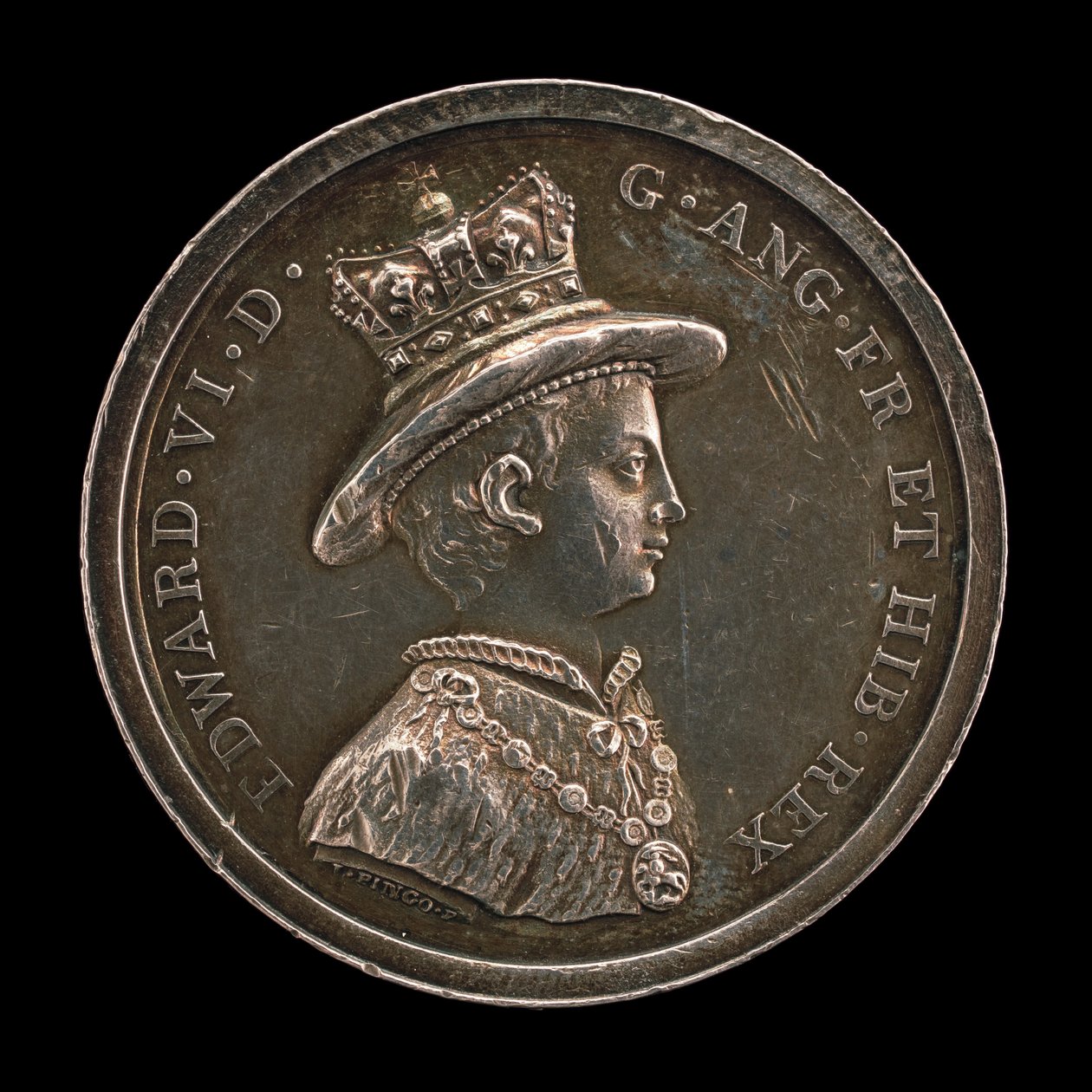 Edward VI, 1537-1553, Rei da Inglaterra 1547 Medalha para a Escola do Hospital de Cristo, Fundada em 1552 de Lewis Pingo
