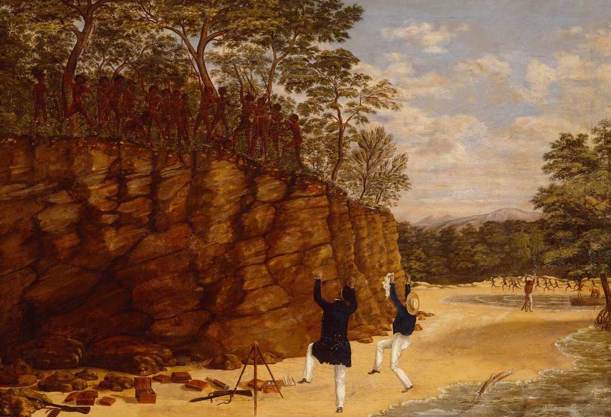 Surveying Party na costa noroeste da Austrália (óleo sobre tela) de Lewis Roper Fitzmaurice
