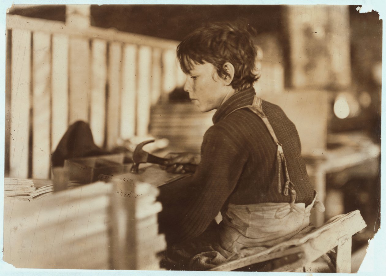 Menino, fazer, cestas, para, melões, em, evansville, indiana, 1908 de Lewis Wickes Hine