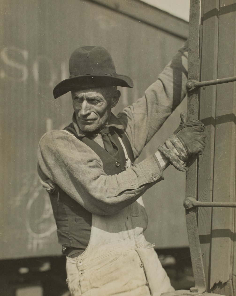Guarda-freio à moda antiga no comboio de mercadorias de Lewis Wickes Hine