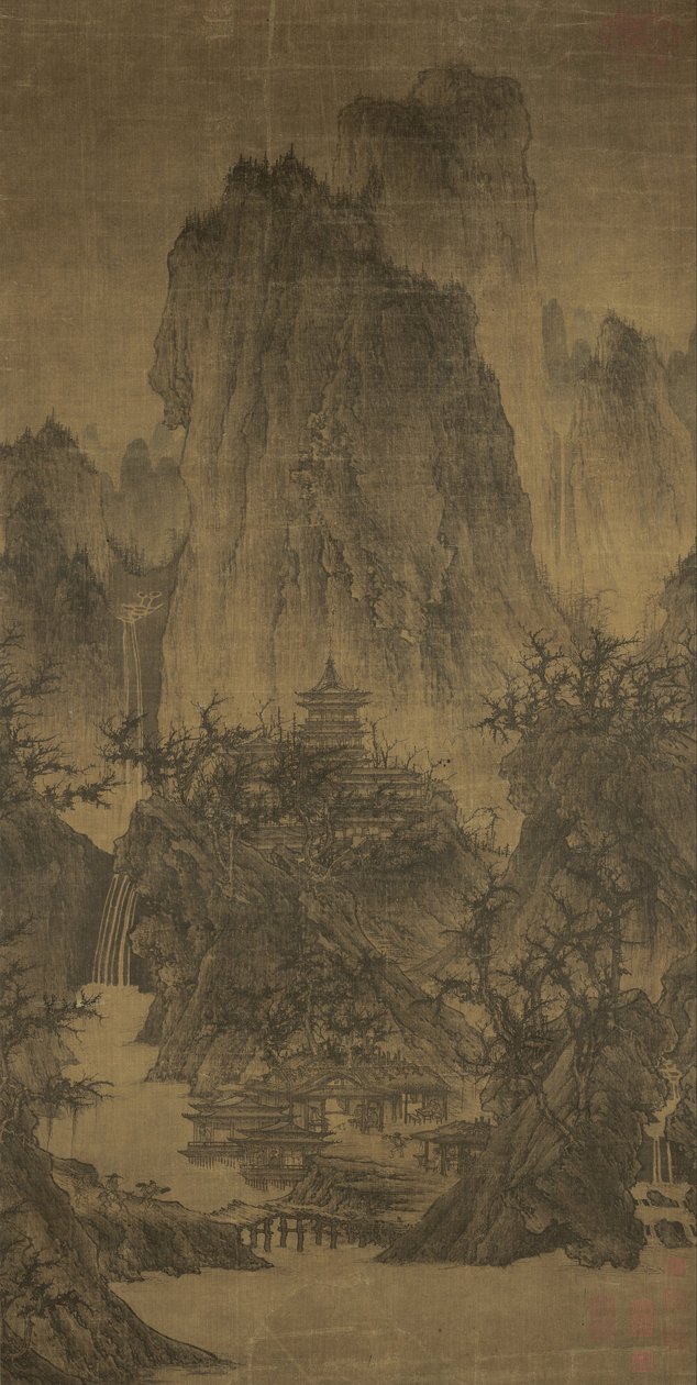 Um templo solitário em meio a clareiras de picos de Li Cheng