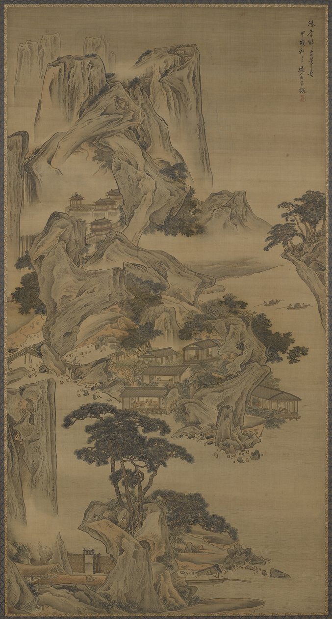 Aposentadoria no rio, no estilo de Li Tang, dinastia Qing, 1694 (tinta e cor na seda) de Li Yin