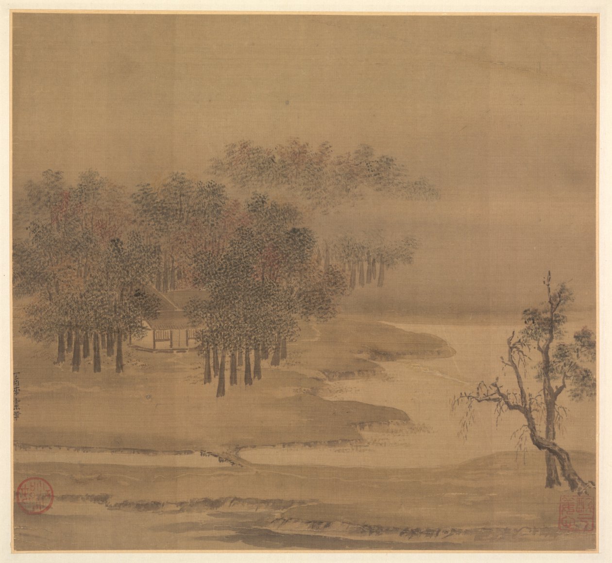 Casas de campo em um bosque enevoado no outono de 1117. de Li Anzhong
