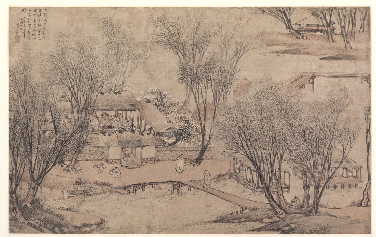 Dia de ano novo em uma vila no lago de pedra, 1609. de Li Shida