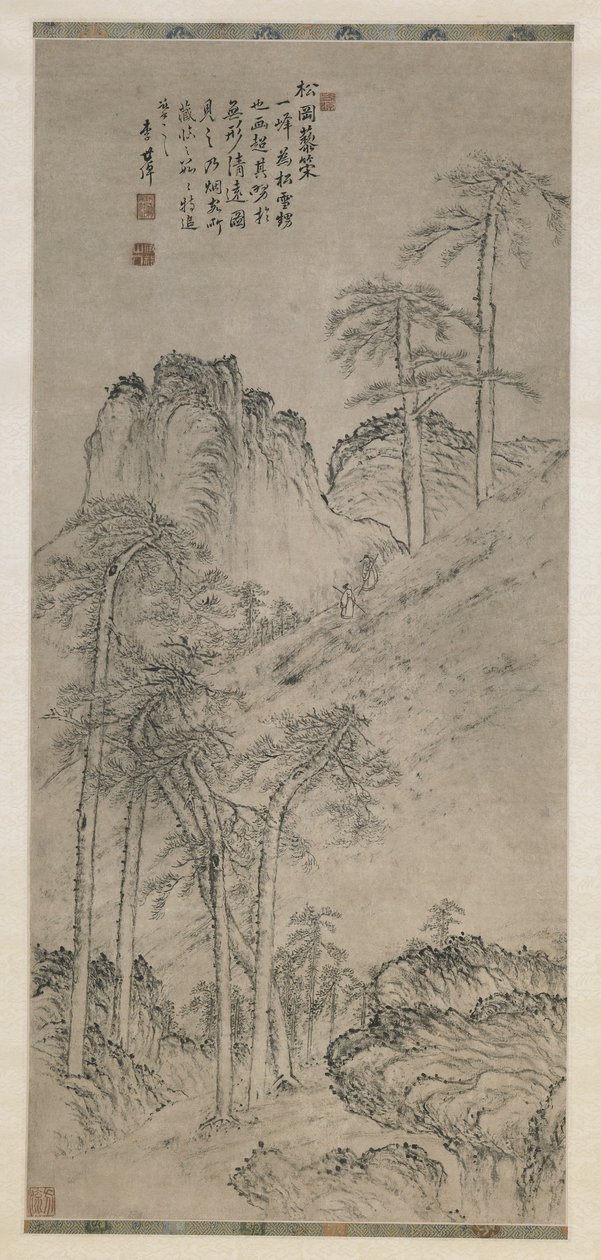 Andando com equipes de funcionários em um monte do pinho, dinastia de Qing, c.1760 (tinta no papel) de Li Shizuo