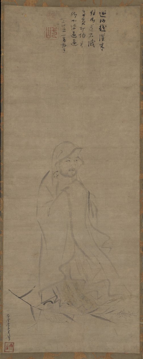 Bodhidharma atravessando o rio Yangzi numa palheta, antes de 1317. de Li Yaofu