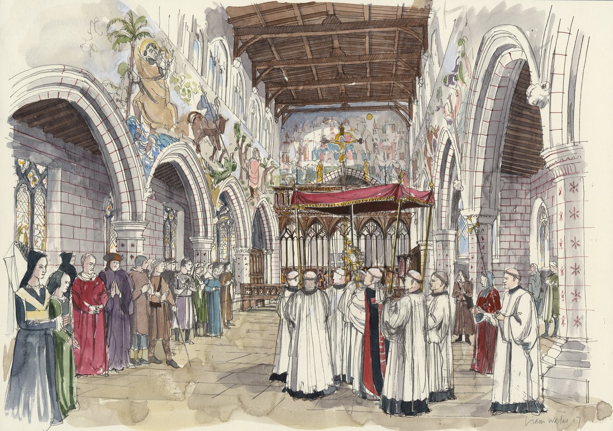 Procissão cerimonial na Igreja de São Pedro, Barton-upon-Humber, Lincolnshire (aguarela sobre papel) de Liam Wales