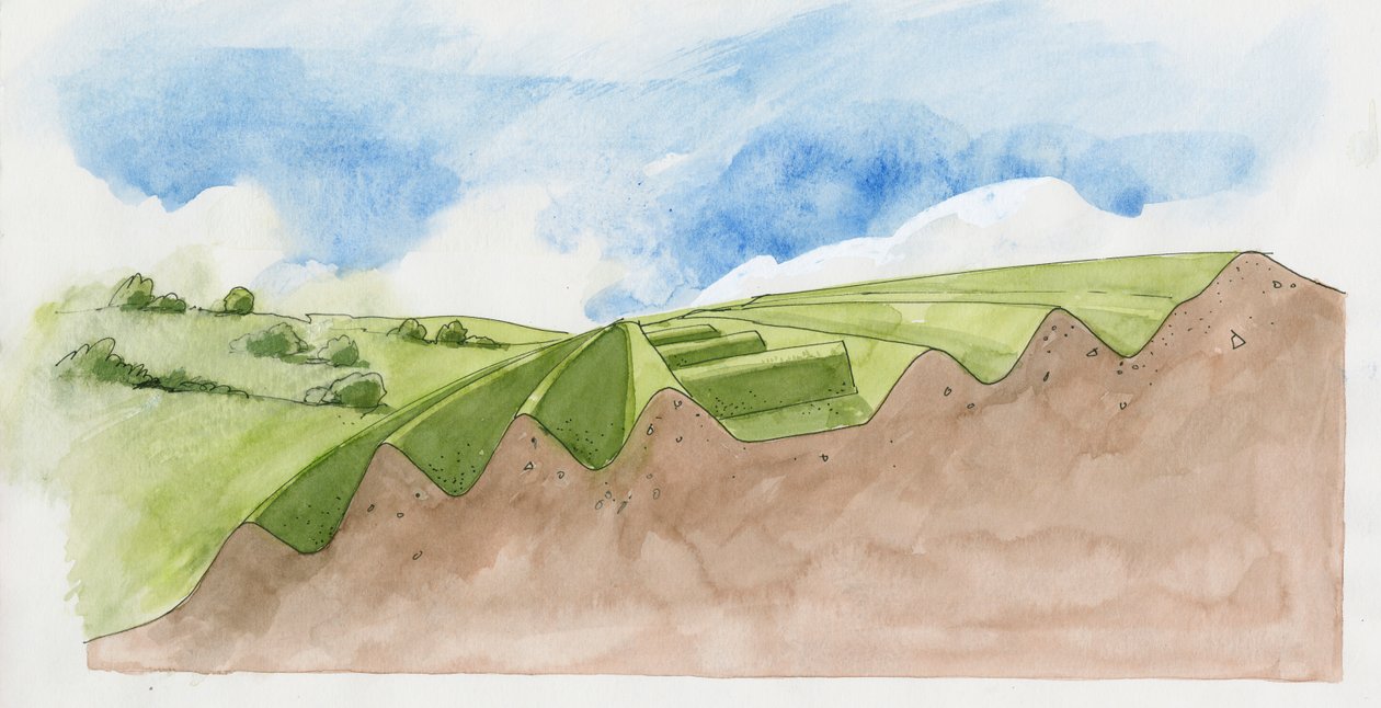 Corte transversal de Old Oswestry (aguarela sobre papel) de Liam Wales