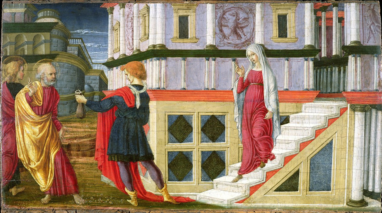 Simon Magus Oferecendo St. Peter Money, 1470-75 (tempera no painel) de Liberale da Verona