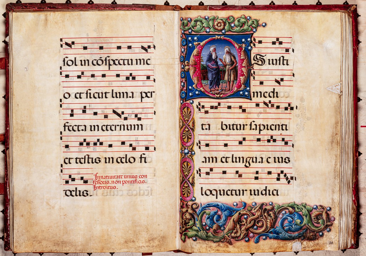 Biblioteca Piccolomini: livro coral, cód. 17.2, ss. 30v-31r com “Dois Santos Eremitas”, de Liberale da Verona (cerca de 1445 - 1527/9). de Liberale da Verona