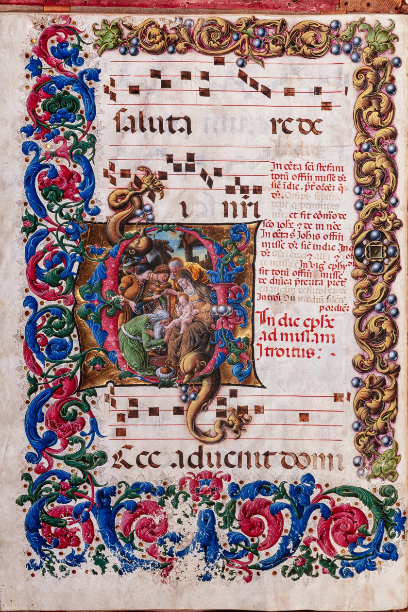 Biblioteca Piccolomini: livro coral, código. 19.4, ff. 9v com "Adoração dos Magos", de Liberale da Verona (cerca de 1445 - 1527/9). de Liberale da Verona