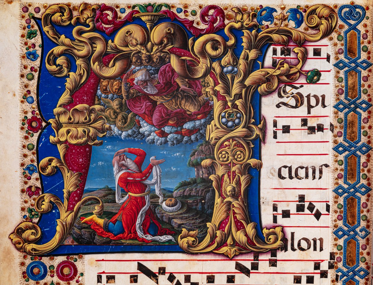 Biblioteca Piccolomini: livro coral, cód. 1.A, ff.4v com “Visão de Isaías”, de Liberale da Verona (cerca de 1445 - 1527/9). Detalhe. de Liberale da Verona