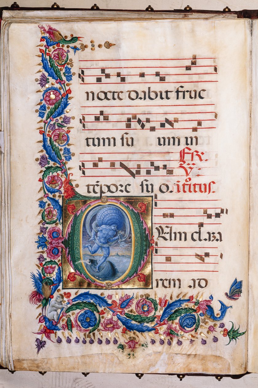 Biblioteca Piccolomini: livro coral, cód. 20.5, ss. 36v com “Aeolus”, de Liberale da Verona (cerca de 1445 - 1527/9). de Liberale da Verona