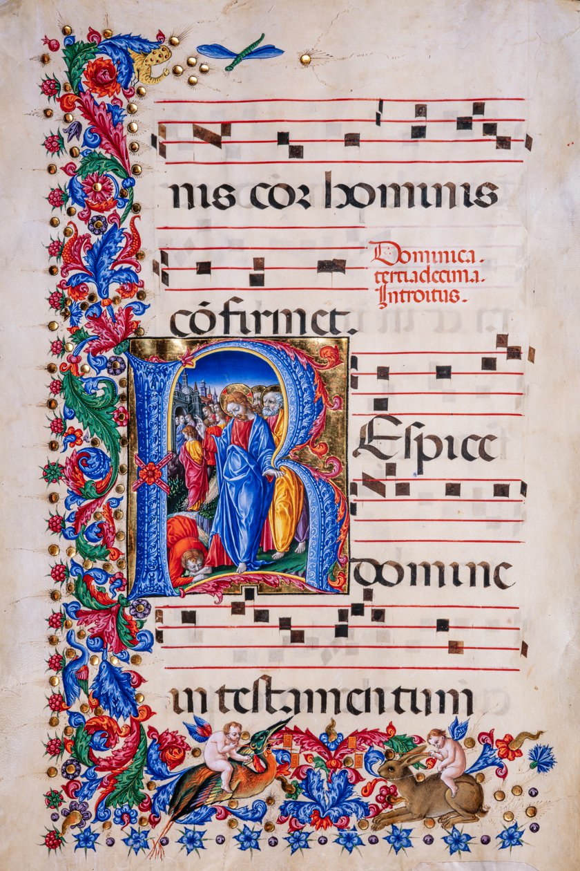 Biblioteca Piccolomini: livro coral, cód. 24.9, ss. 67v com a “Cura do Leproso”, de Liberale da Verona (cerca de 1445 - 1527/9). de Liberale da Verona