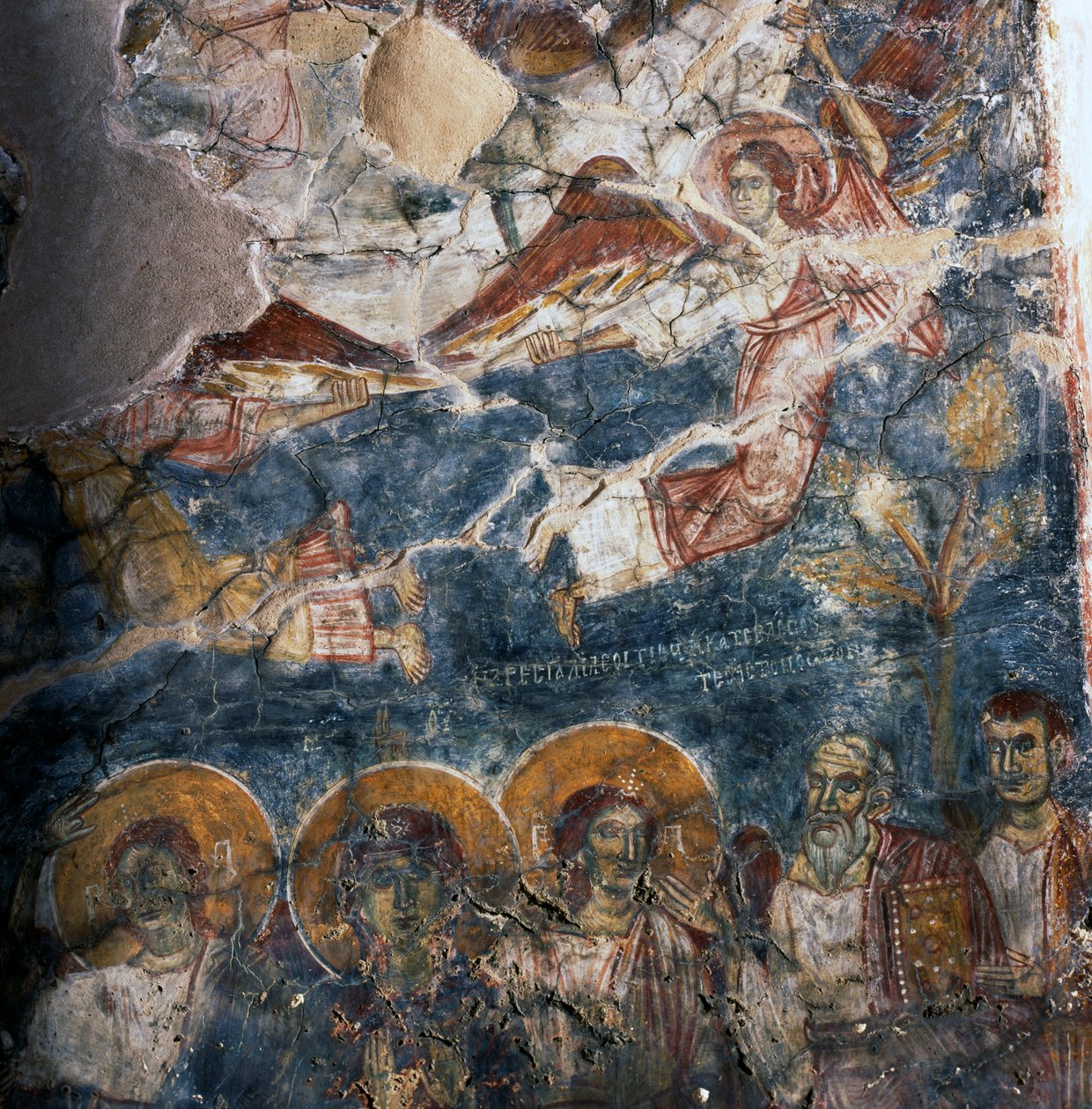 Anjo e Santos, afresco no mosteiro de Agios Georgios, Diavaide, Creta, Grécia (foto) de Unbekannt Unbekannt