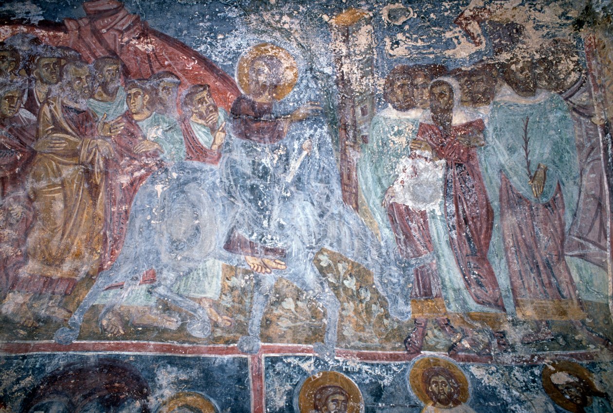 Anjo, fresco na igreja bizantina de Sotiras Christos, Vlithias, Creta, Grécia (foto) de Unbekannt Unbekannt