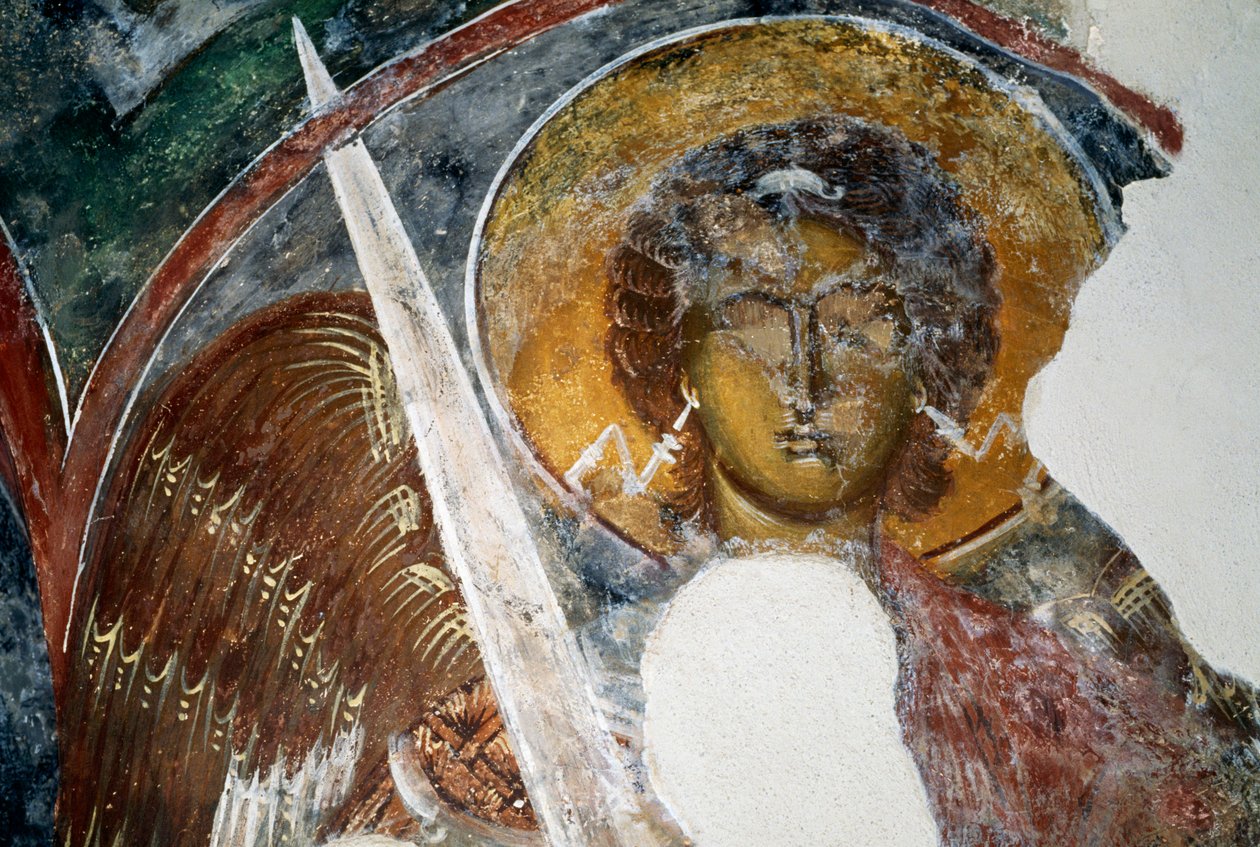 Arcanjo Miguel, fresco numa igreja bizantina nas ruínas do castelo de Geraki de Unbekannt Unbekannt