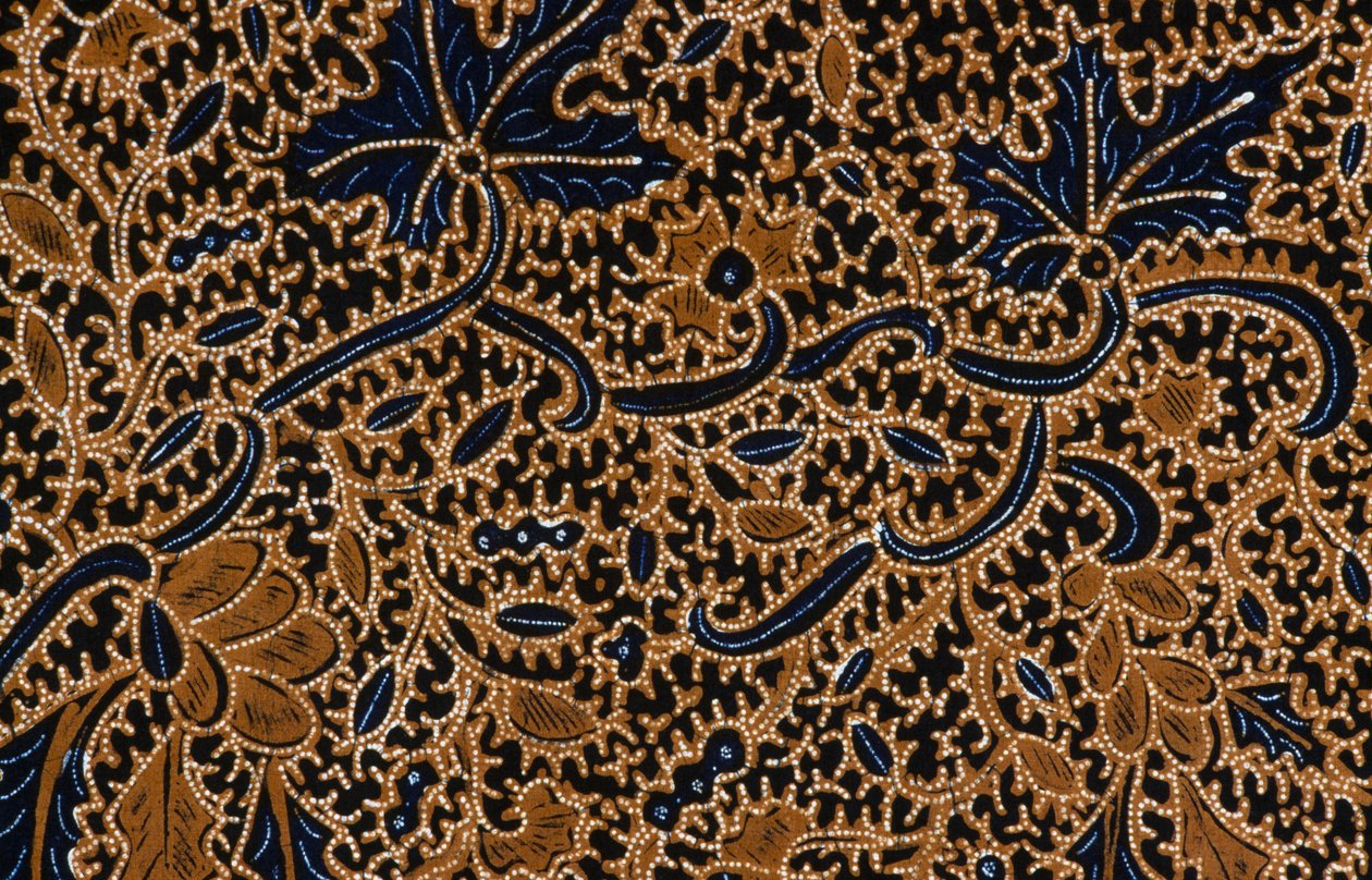 Batik com desenho floral tradicional, Surakarta, Java, Indonésia, detalhe de Unbekannt Unbekannt