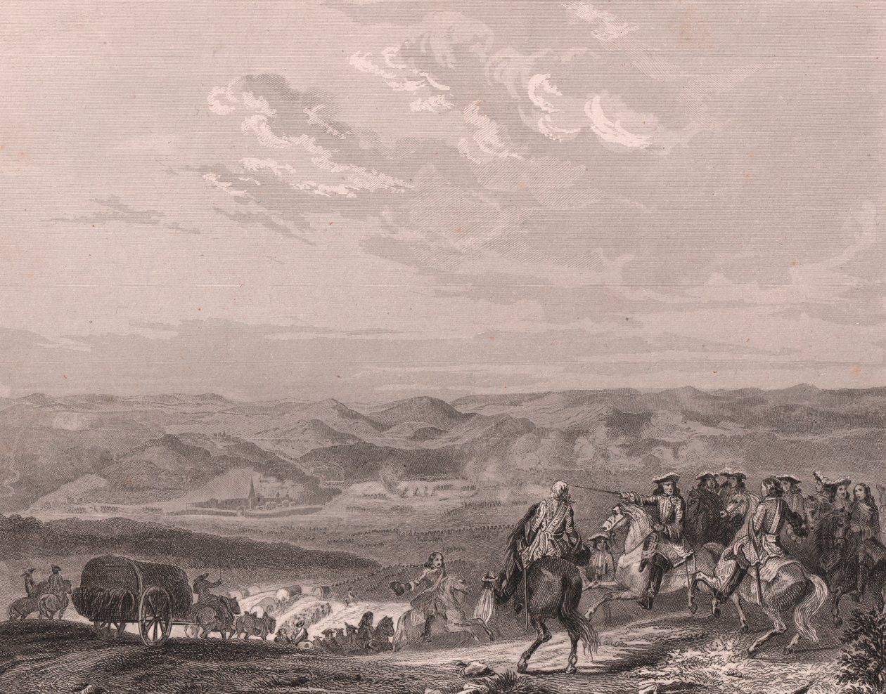 Batalha de Friburgo, Alemanha, Agosto 1644, Guerra dos Trinta Anos, gravura em aço sobre papel de porcelana de Unbekannt Unbekannt