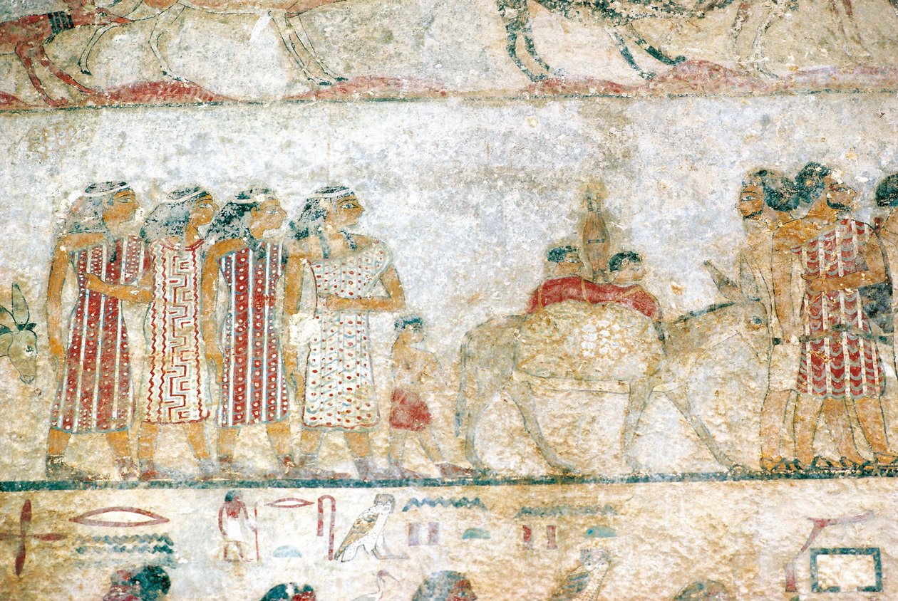 Beni-Hasan Necropolis. Túmulo de Khnumhotep III. Detalhe: pintura mural retratando uma caravana asiática. Reino do Meio. de Unbekannt Unbekannt