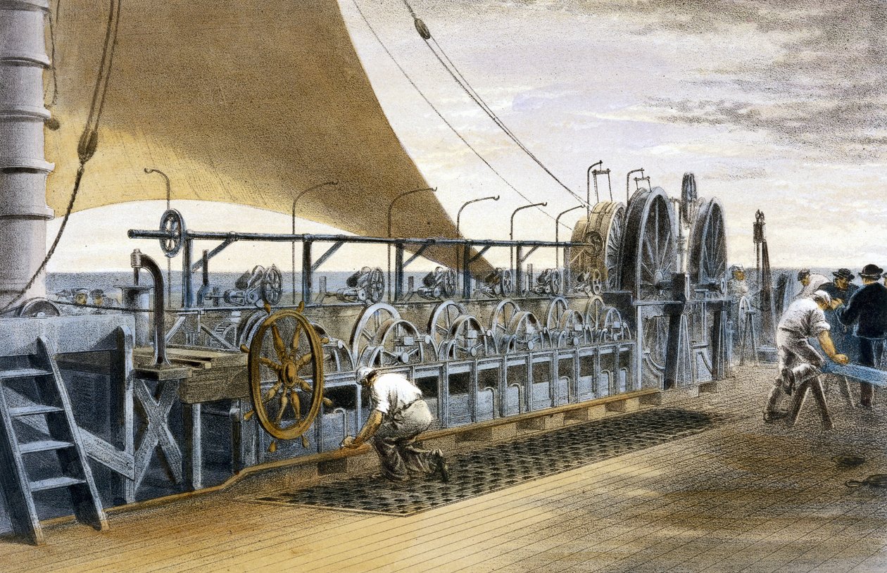 Colocação de cabos a bordo do "Great Eastern" da Brunel de Unbekannt Unbekannt