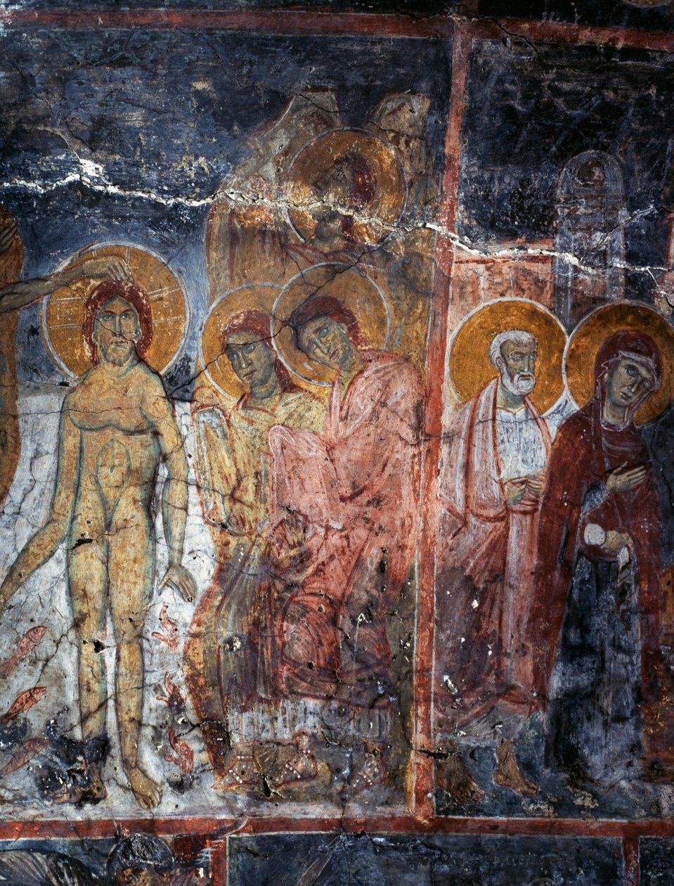 Cristo, Nossa Senhora e Santos, afresco no mosteiro de Agios Georgios, Diavaide, Creta, Grécia (foto) de Unbekannt Unbekannt